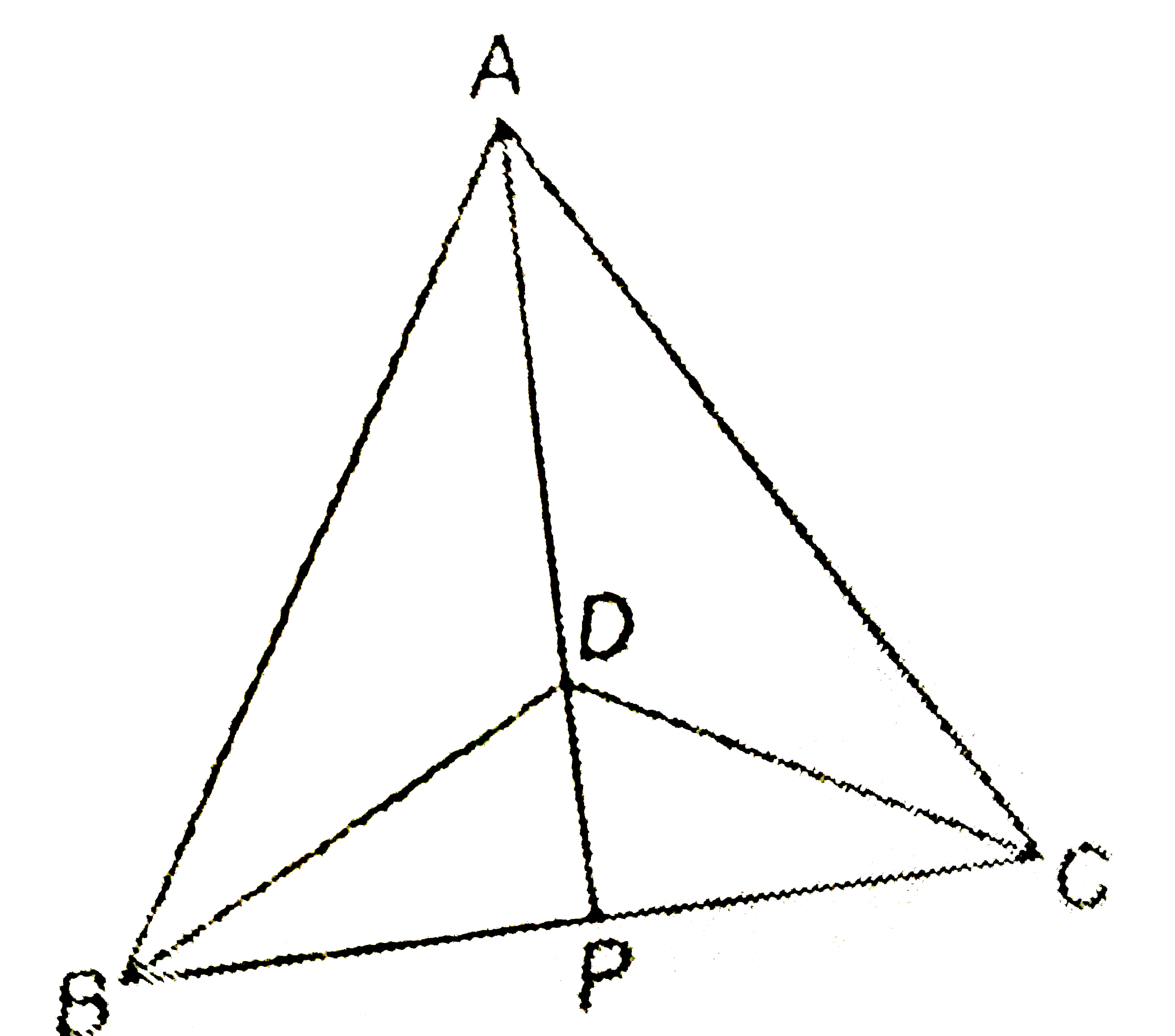 DeltaABC and DeltaDBC are two isosceles triangles on the same base BC and vertices A and D are on the same side of BC (see figure). If AD is extended to intersect BC at P, show that :   (i) DeltaABD cong DeltaACD   (ii) DeltaABP cong DeltaACP   (iii) AP bisects angleA as well as angleD   (iv) AP is the perpendicular bisector of BC.