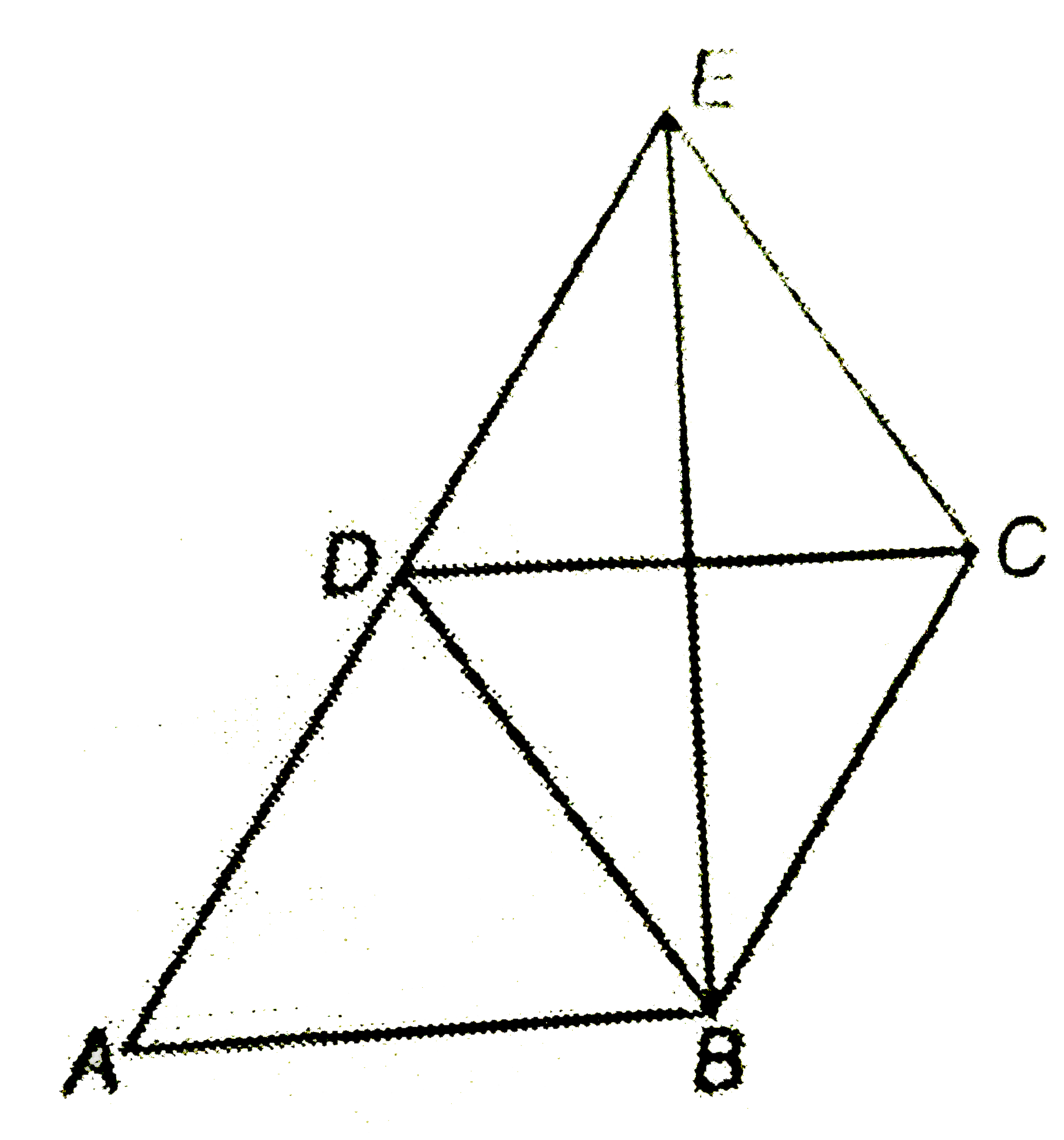 In the given figure, ABCD is a rohombus with A=67^(@). If DEC is an equilateral triangle, calculate   (i) angleCBE   (ii) angleDBE