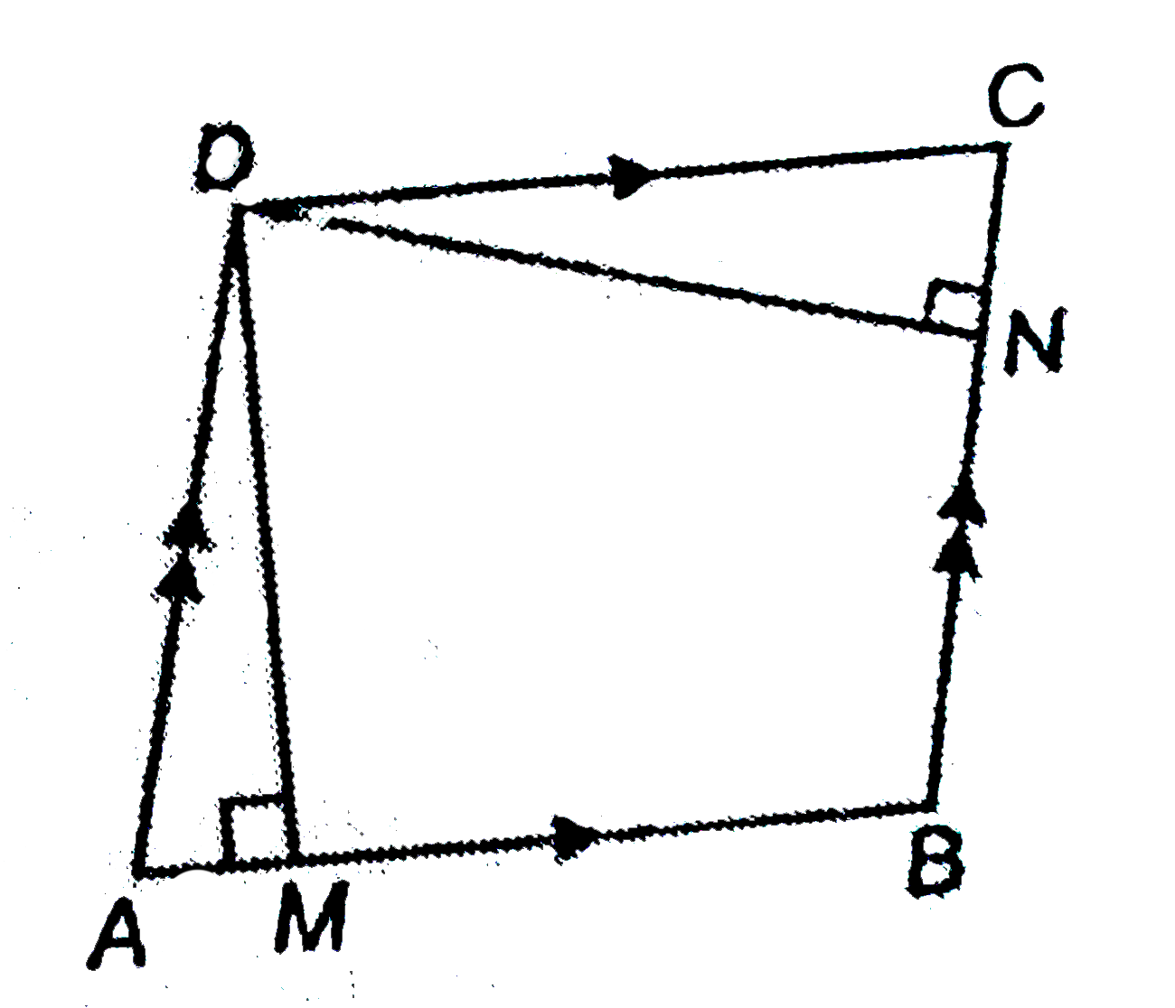 In the adjoining figure, AB = 8 cm, DM = 6 cm and BC = 6 cm. Find the length of DN