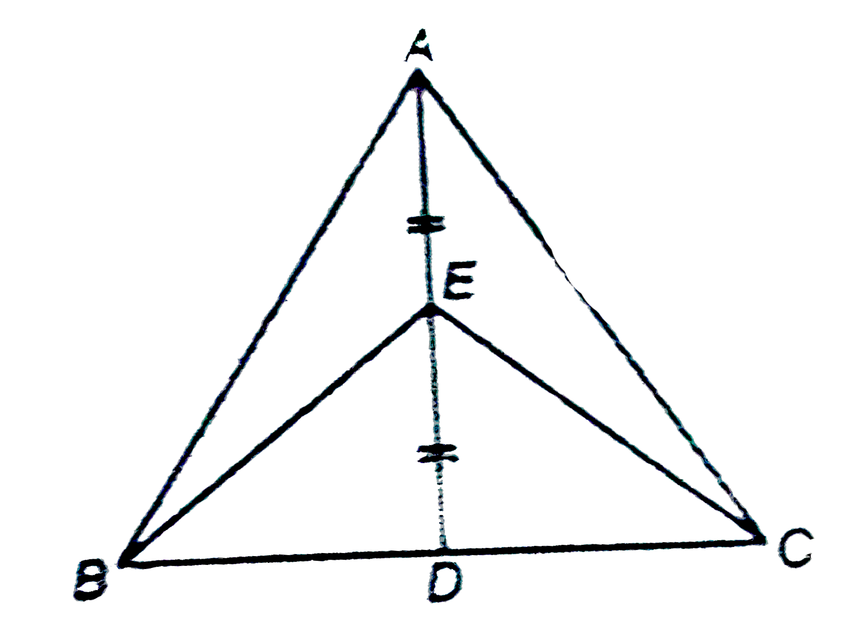 In the adjoining figure, BD = DC and AE = ED. Prove that   area of Delta ACE = (1)/(4)