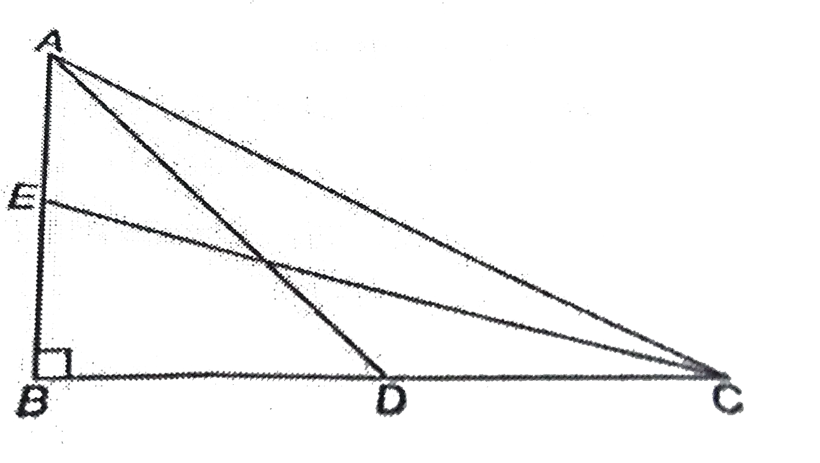 In the given figure , ABC is a right triangle, right angled at B. Medians AD and CE are of respective length 5 cm and 2sqrt5 cm . Find the length of AC.