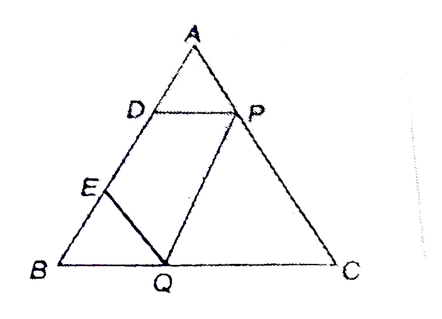 Let A B C
be a triangle and Da n dE
be two points on side A B
such that A D=B Edot
If D P || B C
and E Q ||  A C ,
THEN PROVE THAT P Q || A B