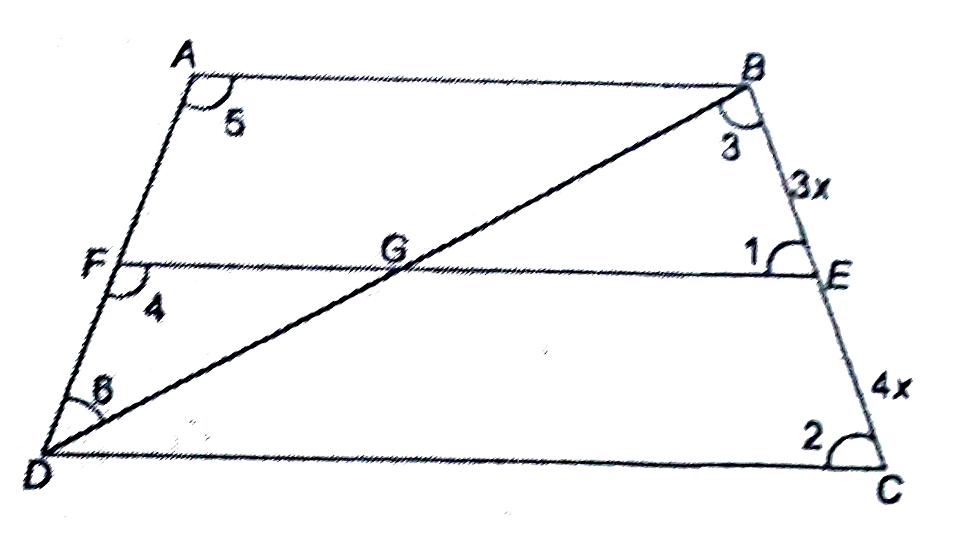 In trapezium ABCD. AB||DC and DC = 2AB. A line segment EF drawn parallel to AB cuts AD in F and BC in E such that (BE)/(EC)=3/4 .   Diagonal DB intersects EF at G. prove that &EF= 10AB.