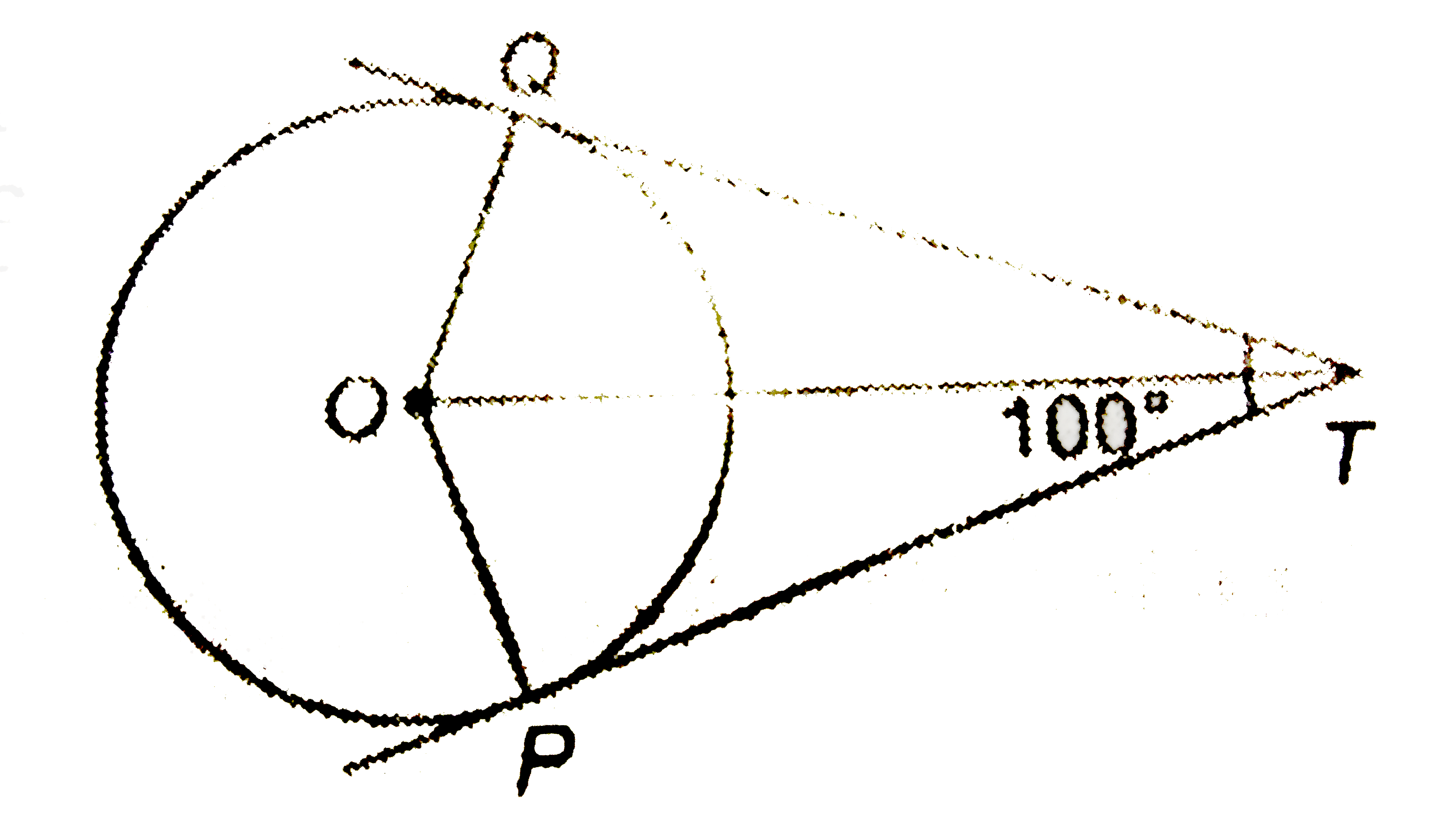 Two tangents TP and TQ are drawn from an external point T to a circle with centre O as shown in figure. If they are inclined to each other at an angle of 100^(@), then what is the value of anglePOQ?