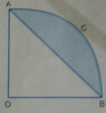 AOBC is a quadrant of a circle of radius 10 cm. Calculate the area of the shaded portion. (Use pi = 3.14)