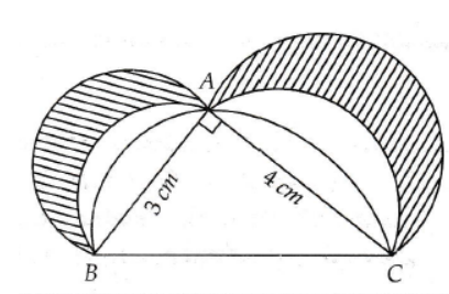 In the given figure Delta ABC is right angled at A. Semicircles are drawn on AB, BC and AC as diameters. It is given that AB=3 cm and AC=4cm then find the area of the shaded region