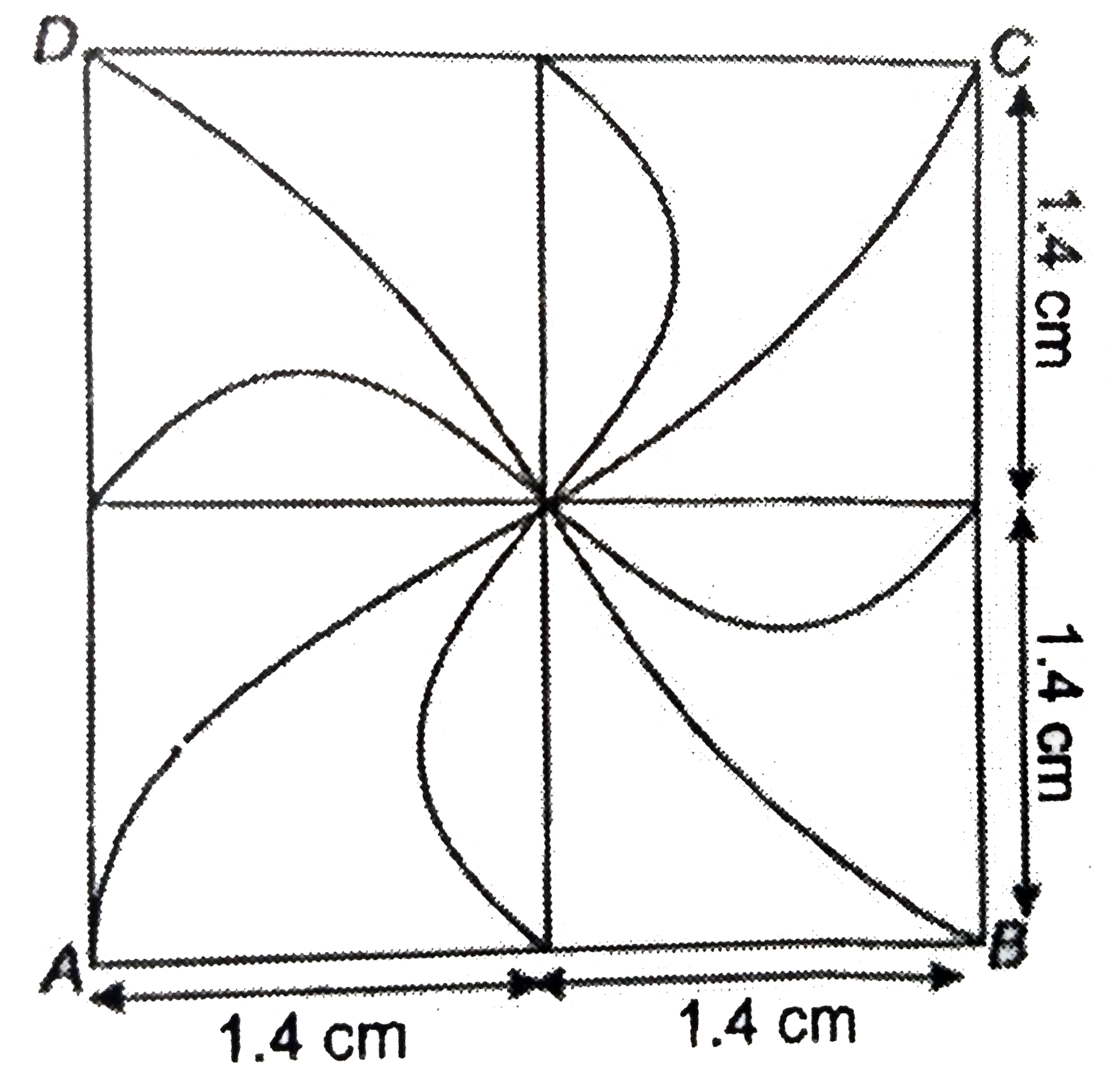 A girl was wearing a set of earings made of the line segments, semicircular arcs and arcs of quadrant of cricles as shown in the figure. Calculate total length of the metal wire required to make a set of ear rings