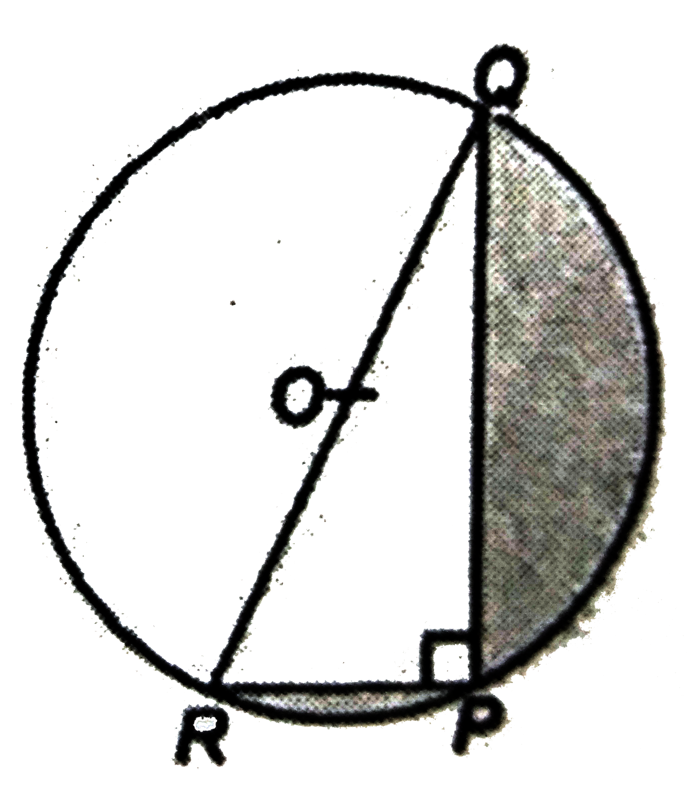 In the given figure, PQ = 24 cm PR = 7 cm and O is the centre of the circle. Find the area of the shaded region. (Use pi = 3.14)