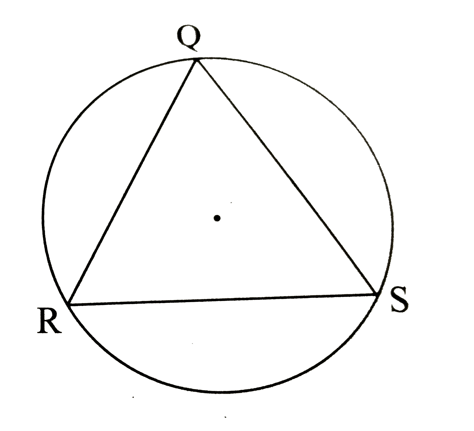 In the figure ,  Delta QRS  is an equilateral  triangle.   Prove that   (1) arc  RS ~= arc QS ~=  arc QR     (2) m (arc QRS ) = 240^(@).   Proof :