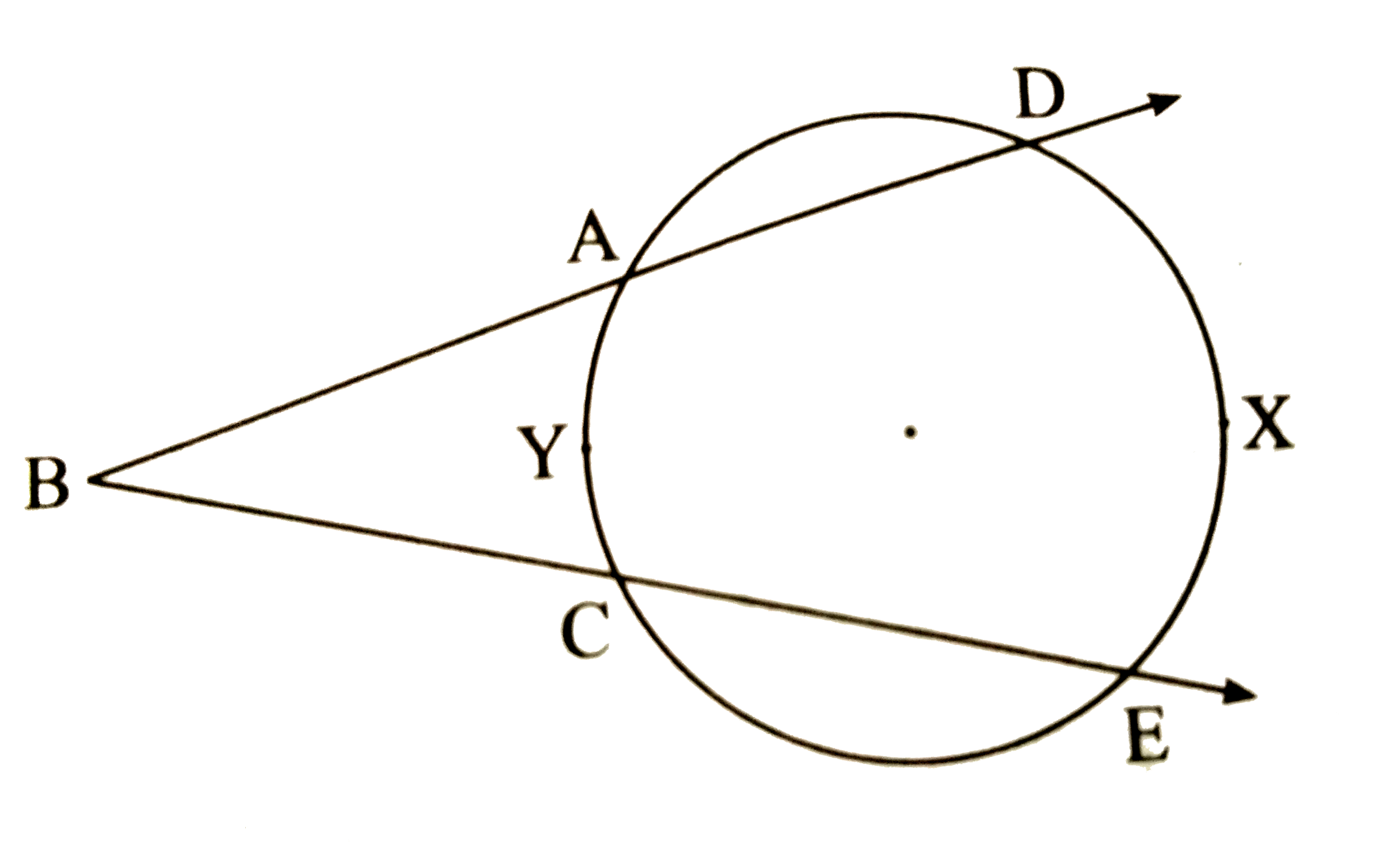 In the figure , if m ( arc DXE 0  = 100^(@)  and m (arc AYC ) = 40^(@), find / DBE .