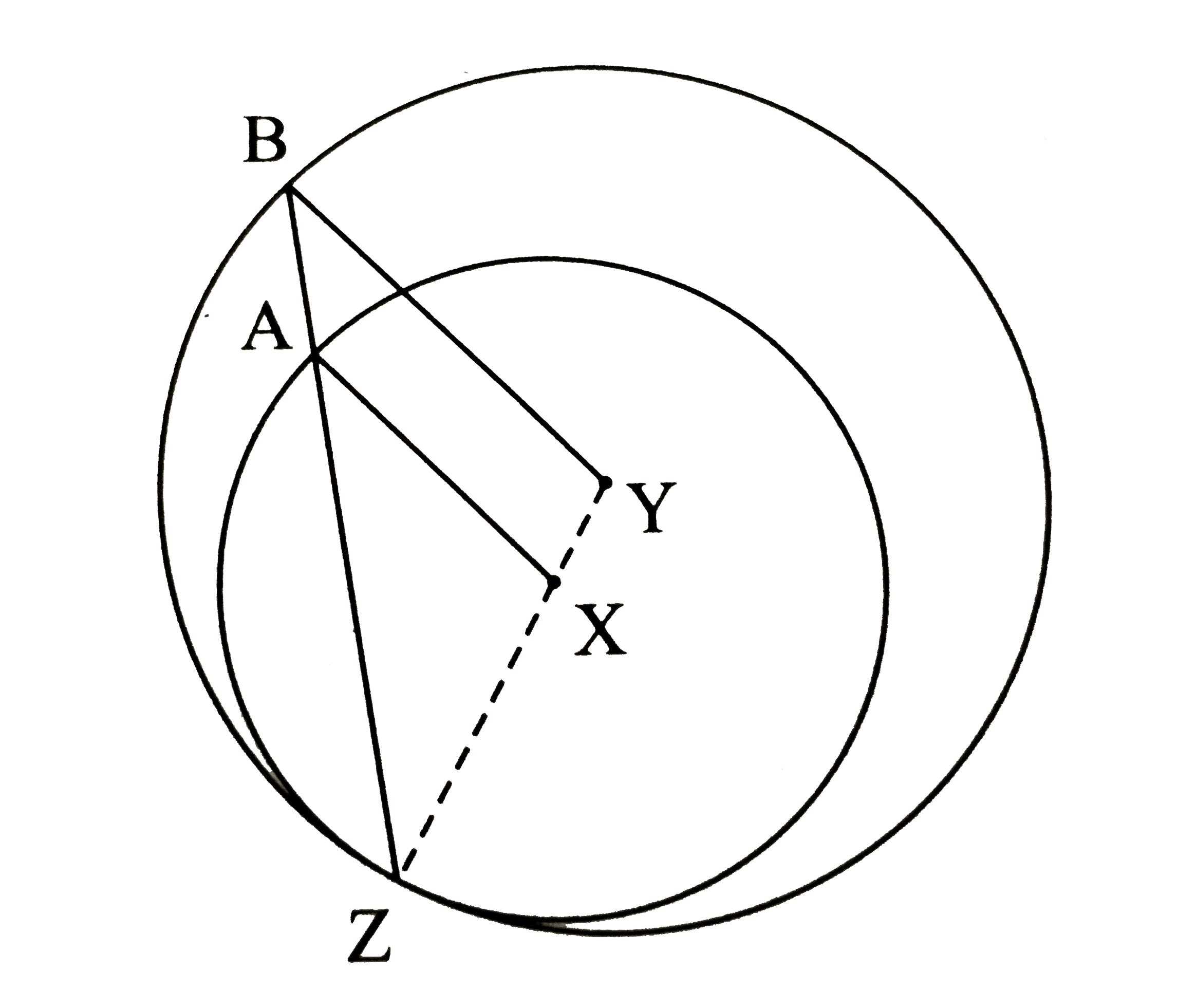 In the figure, circles with centres X and Y touch internally at point Z. Seg BZ is a chord  of bigger circle and it intersects smaller circlea t point A. Prove that , seg AX || seg BY