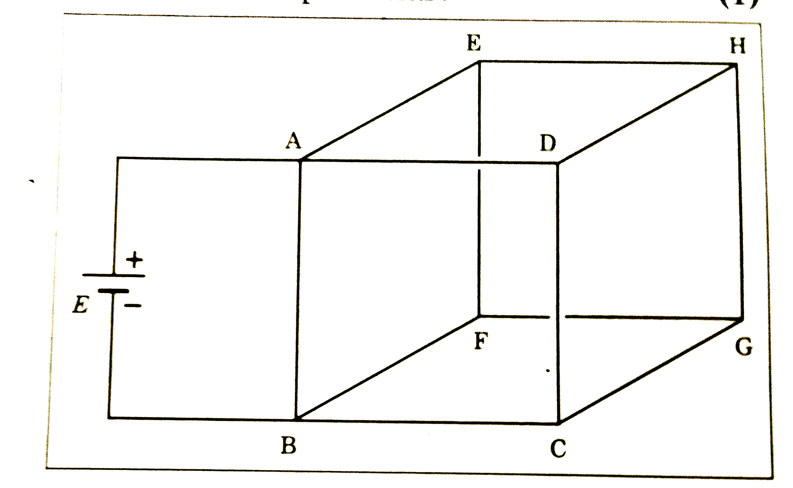 Select and write the corrcet answer :   A skeleton cube is made of 12 wires, each of the resistance R. A cell is connected across the edge AB as shown. Which pair(s) of points are are at the same potential?