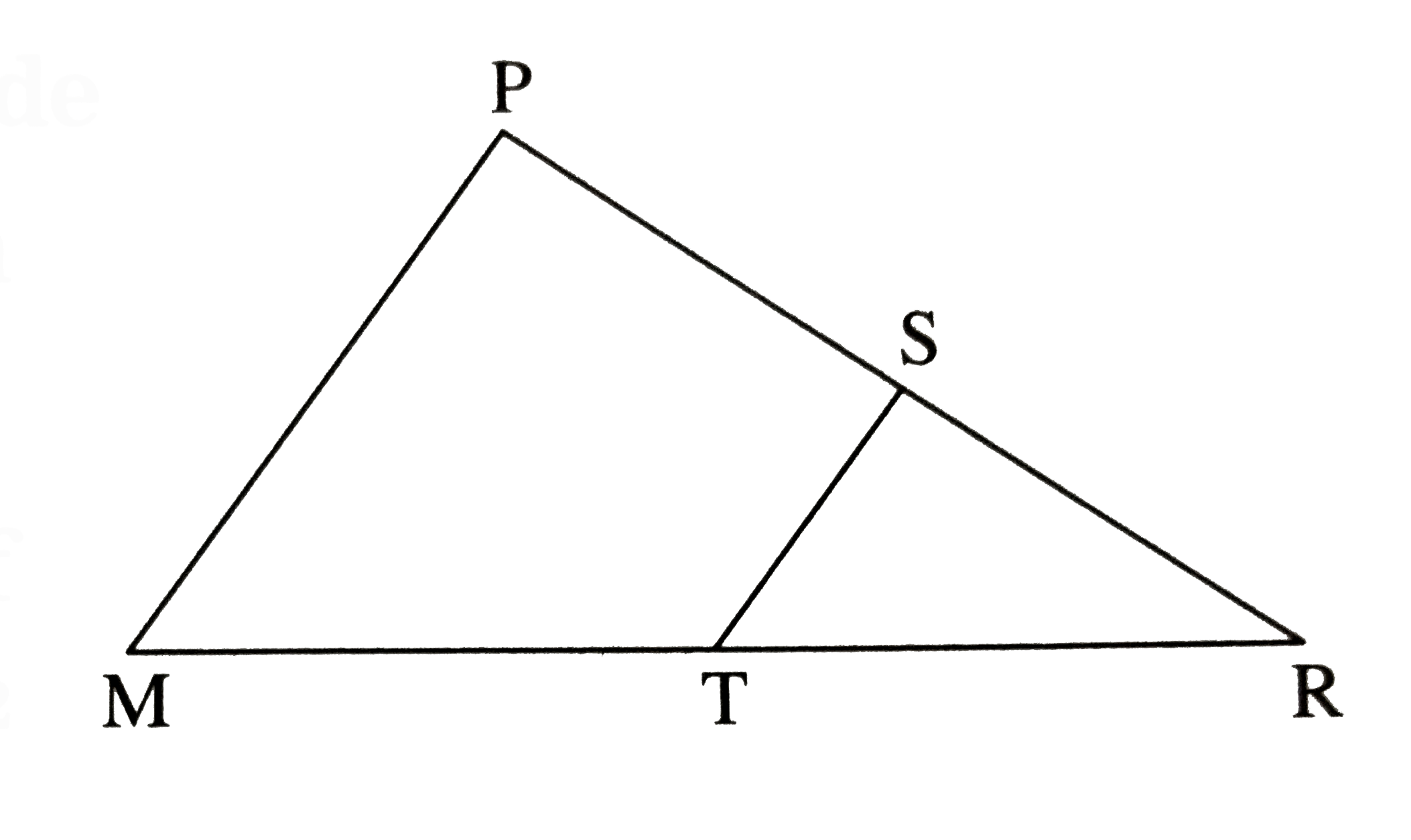 Points S is on the side PR of DeltaPMR such that 3SR=2SP, set ST|| side PM. If A(DeltaPMR)=50 cm^(2) then find (i) A(DeltaRST) (ii) A(squarePMTS)