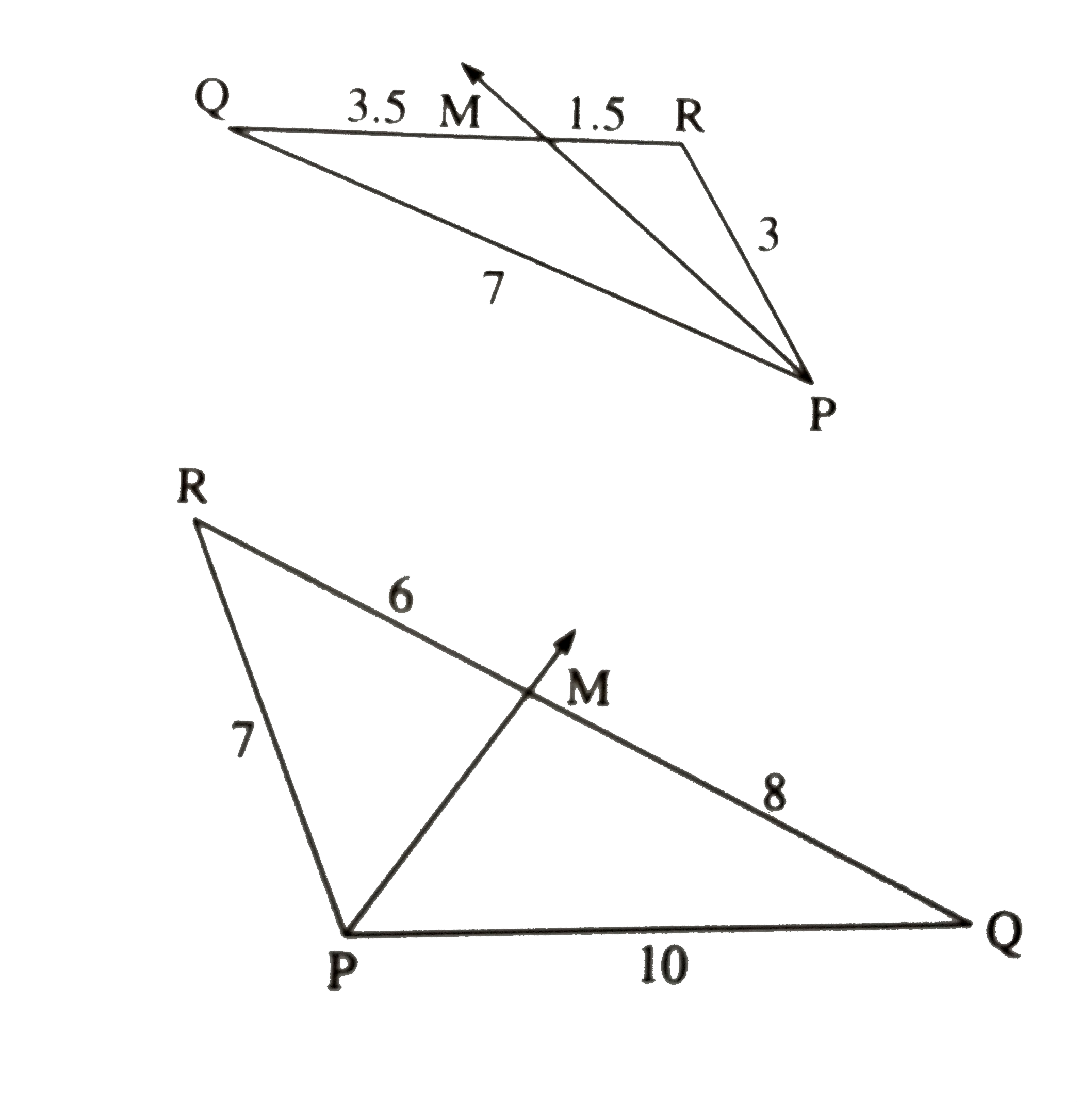 Given below are some triangles and lengths of line segments. Identify in which figures, ray PM is the bisector of /QPR.