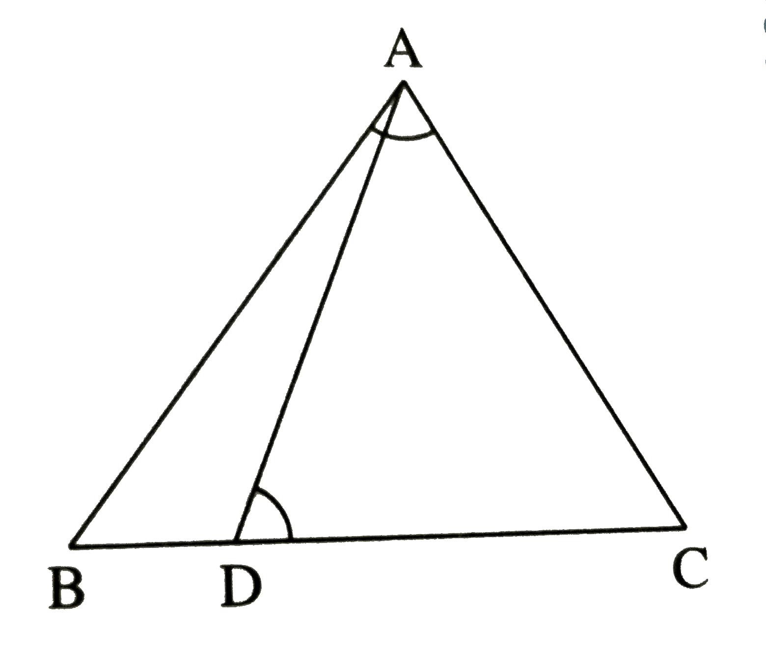 In the figure in DeltaABC, point D on side BC is such that /BAC=/ADC.   Prove that CA^(2)=CBxxCD.