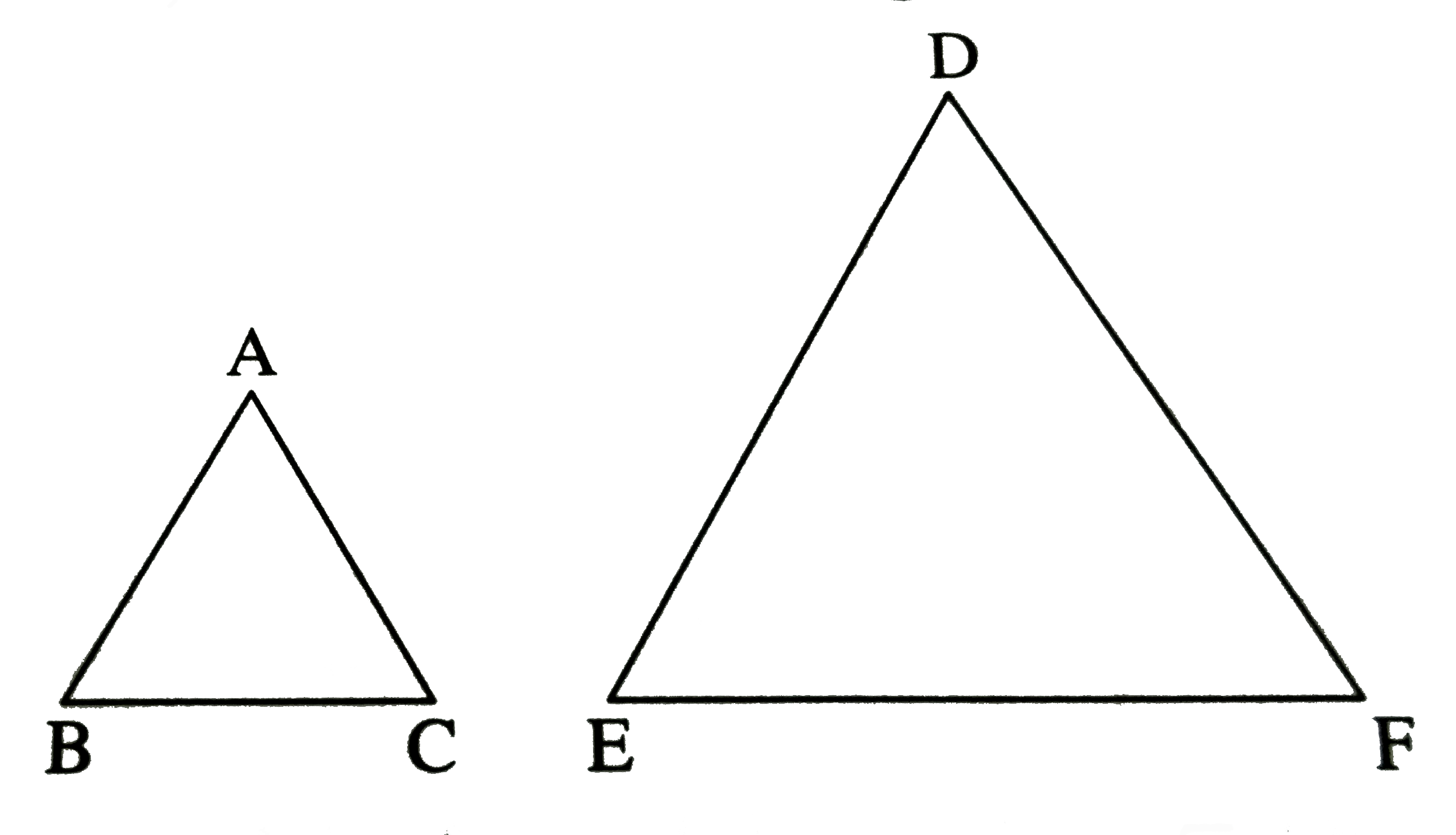 DeltaABC and DeltaDEF are equilateral triangles, A(DeltaABC):A(DeltaDEF)=1:2   If AB=4 then what is length of DE?