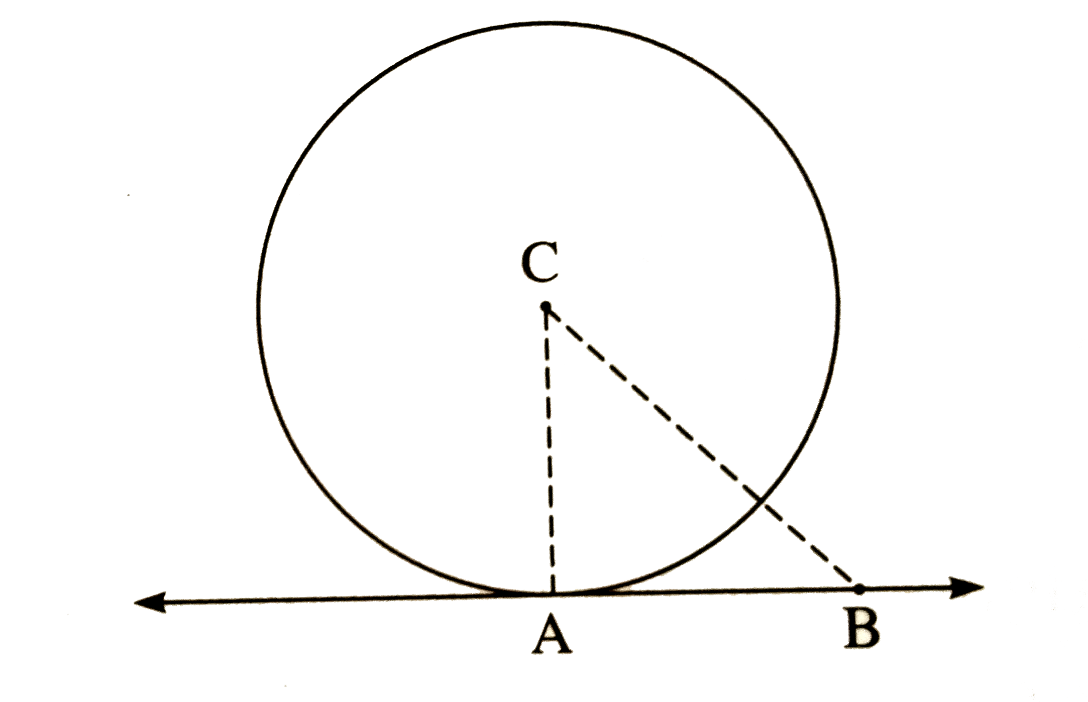In the figure, the radius of a circle with centre C is 6 cm, line AB is a tangent at A. Answer the following questions.    d(A,B)=6cm, find d(B,C).