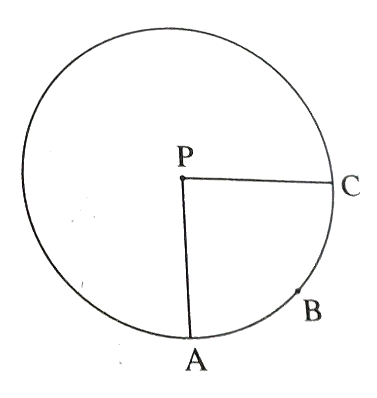 In figure, if A(P-ABC)=154cm^(2), radius of the circle is 14 cm, find (1) angleAPC (2) l(arc ABC).