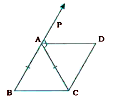 ABC is an isosceles triangle in which AB=AC bisects exterior angle PAC and CD||AB (See the given figure ). Show that    ABCD is a parallelogram