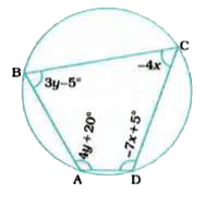 ABCD is a cyclic quadrilateral (see the given figure).  Find the angles of the cyclic quadrilateral.