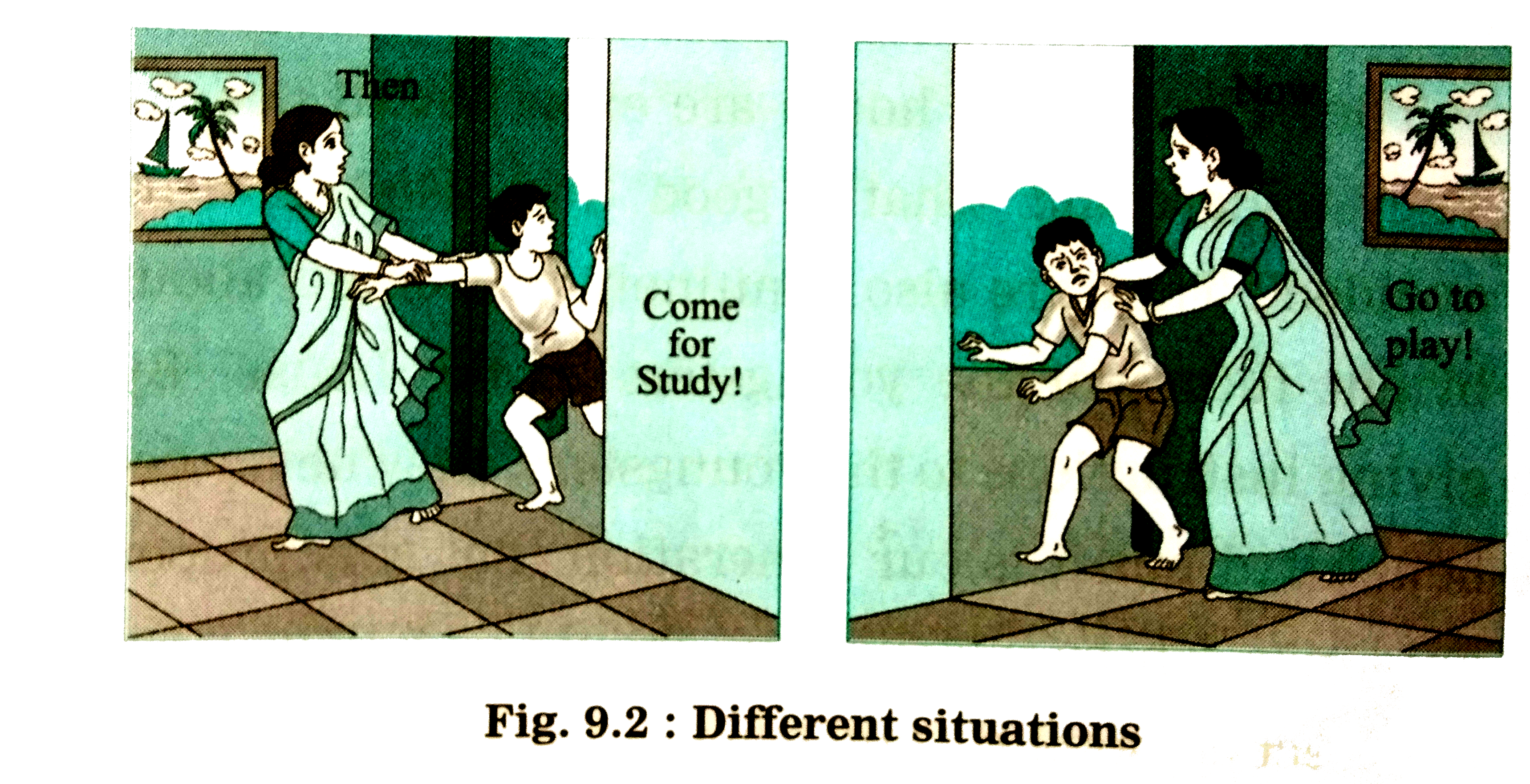 Observe : Two caricatures presenting the situations of the year 1998 and 2017 about playing on playground are given below .Observe those caricatures.Expenses your opinion about arising of such different situations