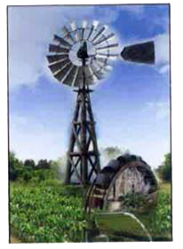 A picture to demonstrate windmill and its function.   Which energy conversion is shown in the picture ?