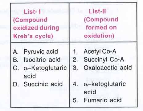 Match List-I (Compound oxidized during Kreb's cycle) with List-II (Compound formed on oxidation) and select the correct answer using the codes given below the lists: