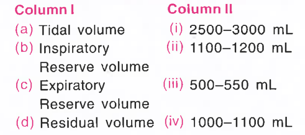 Match the items given column I with those in column II and select the correct option given below :