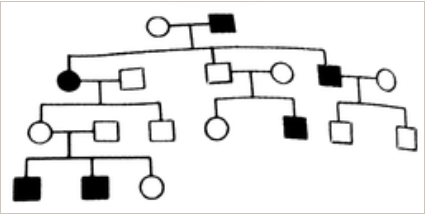 In the following human pedigree,the filled symbols represents the affected individuals identify the type of given pedigree.