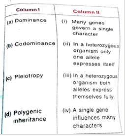 Match the terms in column I with their description in column II and choose the correct option