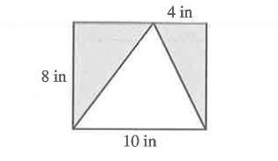The rectangle shown in the figure below is partitioned into 3 triangles, 2 of which are shaded. What is the total area, in square inches, of the 2 shaded regions?