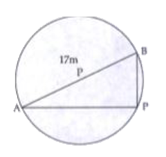 Aniket is studying in X standard. He is created a pole at on the boundary of a circular park of diameter 17 m in such a way that the difference of its distances from two diametrically opposite fixed gets A and B on the boundary is 7m.   Find a quadratic equations in variable x for above situation.