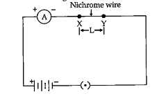 In the given circuit, connect a nichrome wire of Length 'L' between points X and Y and note the ammeter reading.      In a circuit two resistors of 5 omega and 10 omega are connected in series. Compare the current passing through the two resistors.