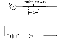 In the given circuit, connect a nichrome wire of Length 'L' between points X and Y and note the ammeter reading.      When nichrome and copper wire of same length and same radius are connected in series and current I is passed through them. Which wire gets heated up more?