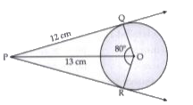 A point P is 13 cm from the centre of the circle. The two tangent PQ and PR are drawn from the point P, The length of the tangent drawn from P to the circle is 12 cm.   Find the length of PR.