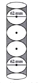 Five tennis balls, diameter 62 mm are placed in cylindrical card tubes. Find the height of the tube :