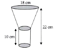 An oil funnel made of tin sheet consists of a 10 cm  long cylindrical portion attached to a frustum of a cone. If the total height is 22 cm, diameter of the cylindrical portion is 8 cm and the diameter of the top of the funnel is 18 cm, find the area of the tin sheet required to make the funnel