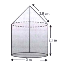 In figure , a tent is in the shape of a cylinder surmounted by a conical top of same diameter . If the height and diameter of cylindrical part are 2.1 m and 3 m respectively and the slant height of conical part is 2.8 m , find the cost of convas needed to make the tent if the canvas is available at the rate of rupees 500/sq.metre .( use pi =22/7)