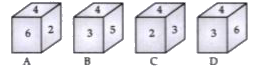 The opposite faces of Dice X are :   [(5,2), (6,3), (4,1)]    The opposite faces of Dice Y are :   [(3,5),(4,1),(6,2)]   Which figure can represent both Dice X and Dice Y with faces shown below ?