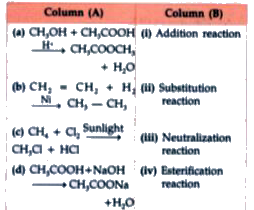 Match the reaction given in Coloumn (A) with the names given in column (B).