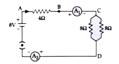 Find out the following in the electric circuit given in Figure:      Current flowing through 4 omega resistor