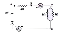 Find out the following in the electric circuit given in Figure:      Potential difference across 4 omega resistance