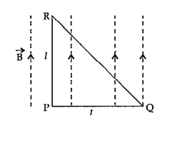 An isosceles right angled current carrying loop PQR is placed in a uniform magnetic fieldvecB pointing along PR. If the magnetic force acting on the arm QR will be: