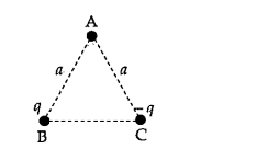 As shown in the figure, charges +q and -q are placed at the vertices B and C of an isosceles triangle . The potential at the vertex A is :