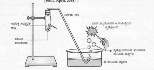 ಕೆಳಗಿನ ಚಿತ್ರದಲ್ಲಿ ಹೈಡ್ರೋಜನ್ ಅನಿಲದ ಉತ್ಪಾದನೆಯನ್ನು ತೋರಿಸಲಾಗಿದೆ. ಕೆಳಗಿನ ಬದಲಾವಣೆಗಳಿಂದ ಉಂಟಾಗುವ ಪರಿಣಾಮಗಳೇನು ? : ಸತುವಿನ ಬದಲಾಗಿ, ತಾಮ್ರದ ತುಣುಕುಗಳನ್ನು ಬಳಸುವುದು.