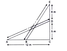 The foot of a ladder is 12 m away from a wall and its top reaches a window 5 m above the ground. The ladder is shifted in such a way that its top touches the roof which is 6 m above the window.       Based on the given information, answer the following questions :   What is the length of the ladder?