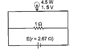 A torch bulb rated as 4.5 W, 1.5 V is connected as shown in figure  given below.        What is the current passing through 1Omega resistor?