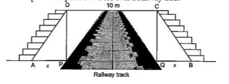 An iron bridge in form of a trapezium is placed to cross over a railway tack 10m wide.      Find the value of x at which first derivative of S = 0.