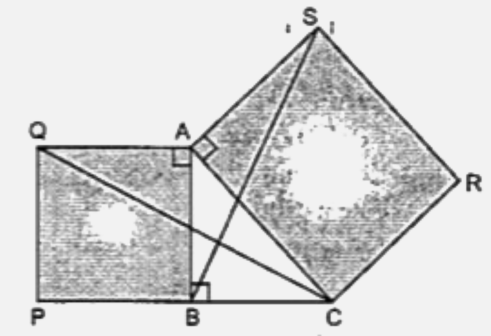 In the figure, given below, triangle ABC is right-angled at B. ABPQ and ACRS are squares.   Prove that :   DeltaACQ and DeltaASB are congruent