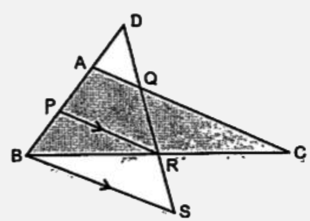 In the figure, given below, 2AD=AB,P is the mid-point of AB, Q is the mid-point of DR and PR||BS. Prove that :        DS=3RS